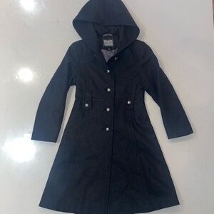 Rothschild Girls Grayish Black Wool Hooded Coat Size 8 silver Buttons